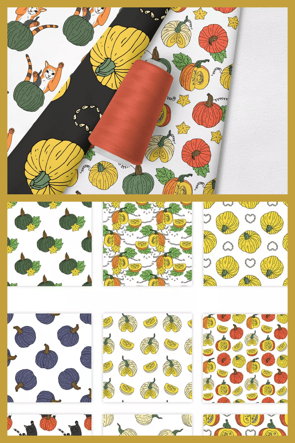 Collage with images of drawn pumpkins.