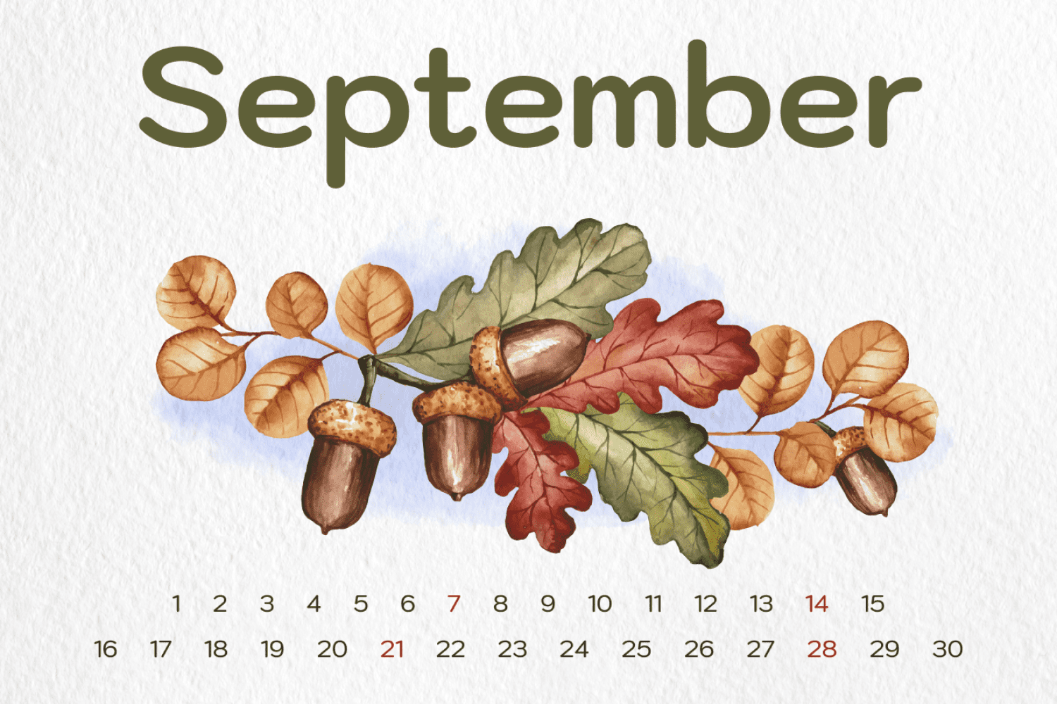 Oak September Printable Calendar.