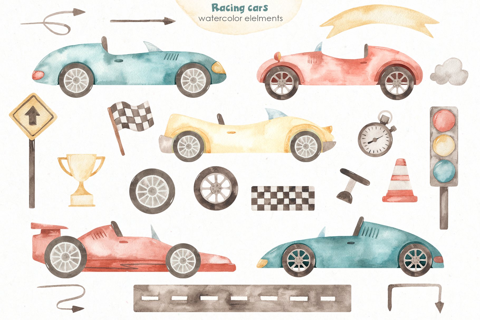 Pastel racing cars collection.