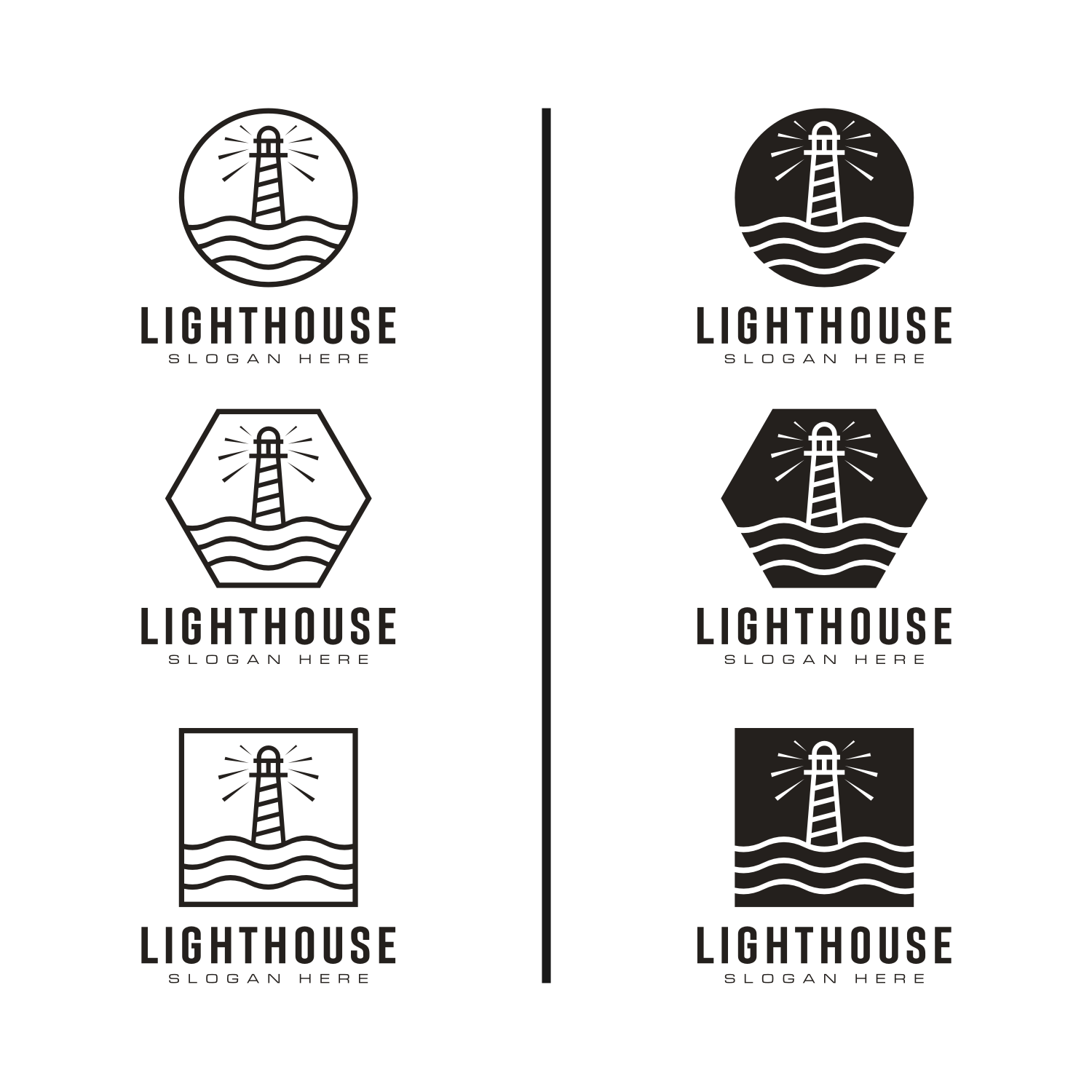 Set of Lighthouse Logo Vector Design preview image.