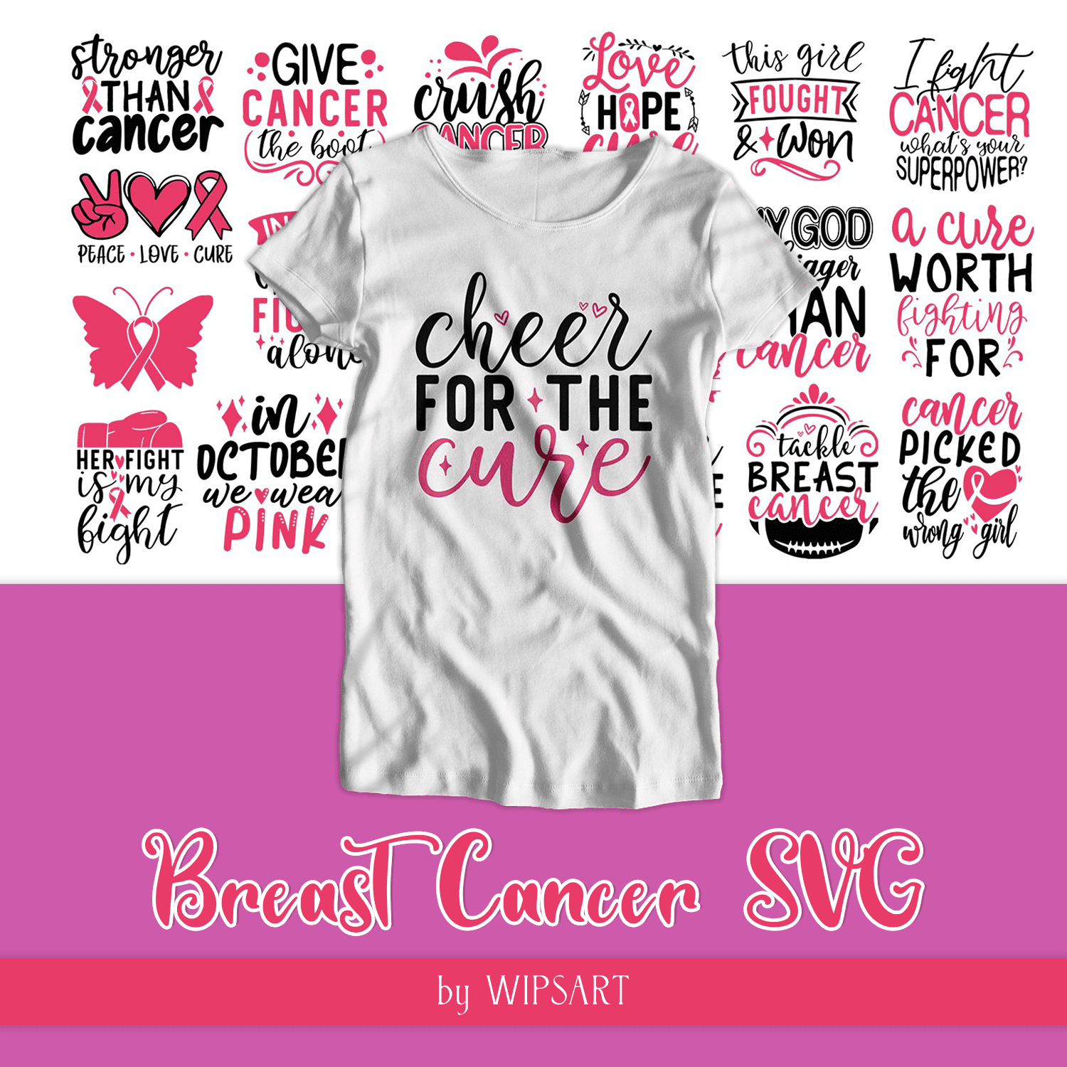 Breast Cancer SVG Awareness Quotes Bundle cover.