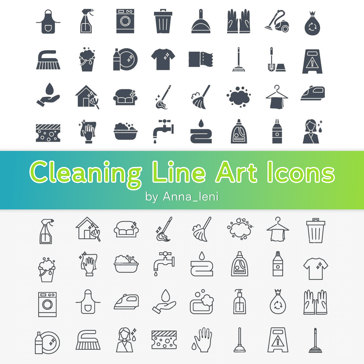 Cleaning Line Art Icons.