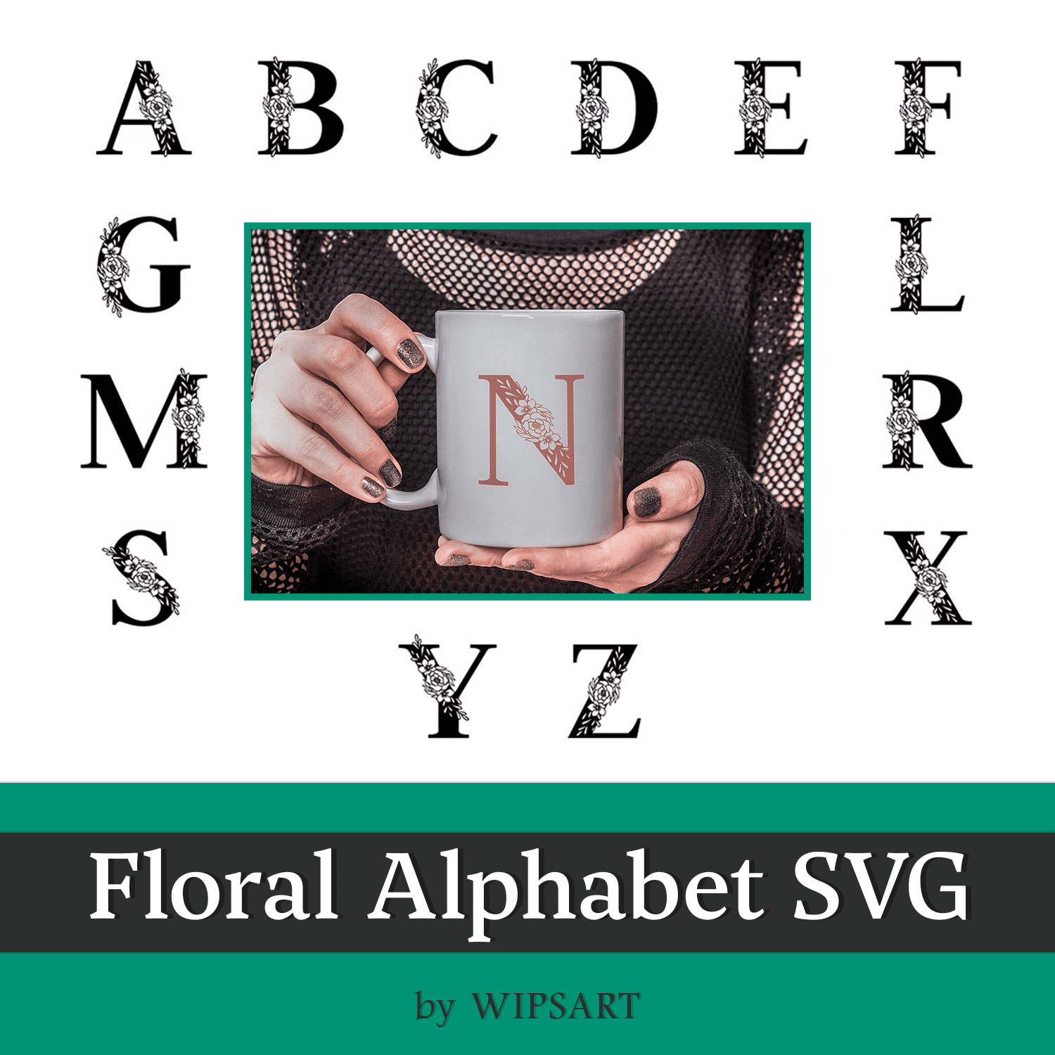 Floral Alphabet SVG, Flower Font Cut file.