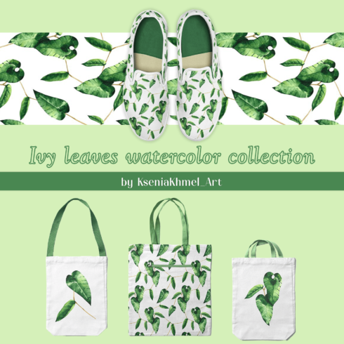 Ivy leaves watercolor collection.