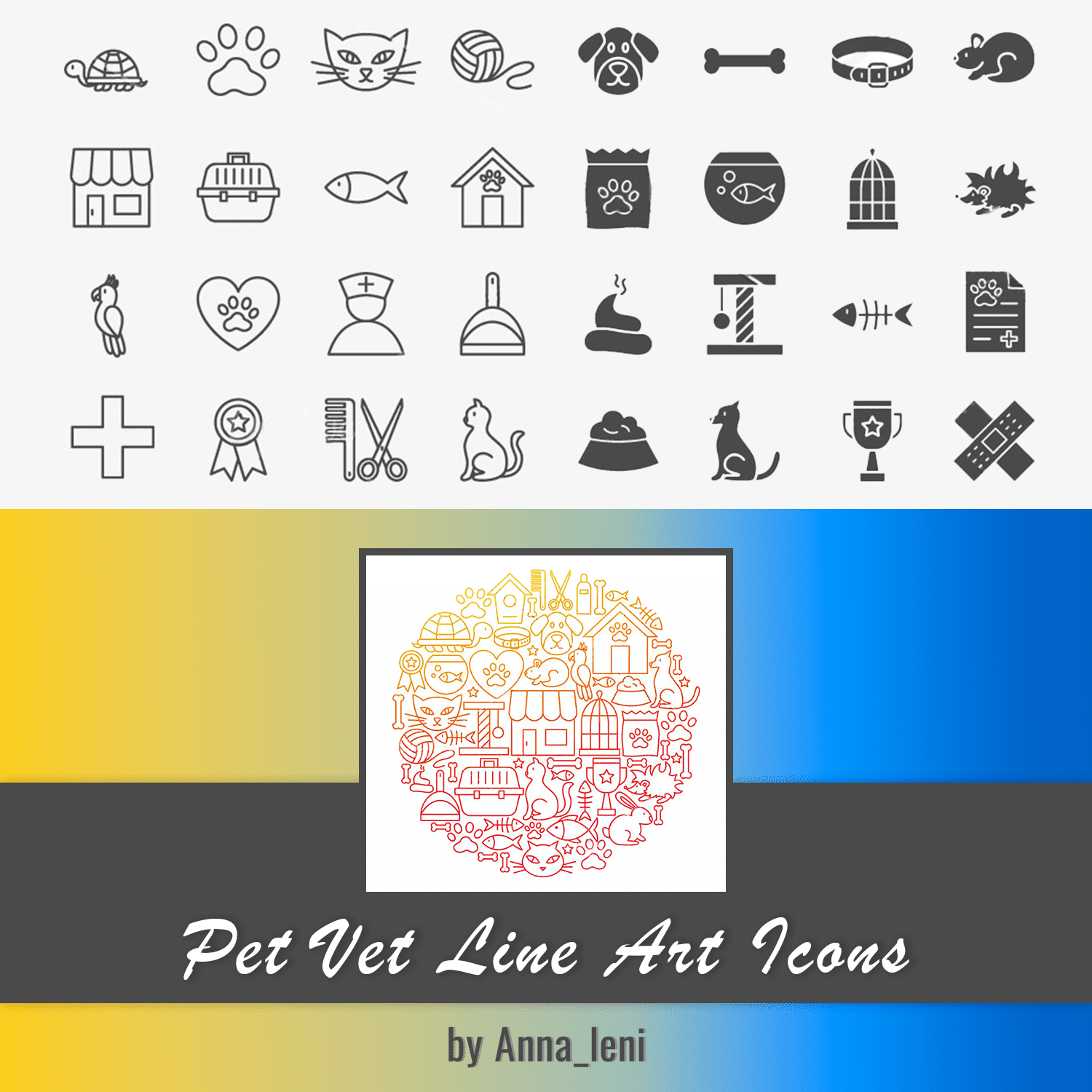 Pet Vet Line Art Icons cover.