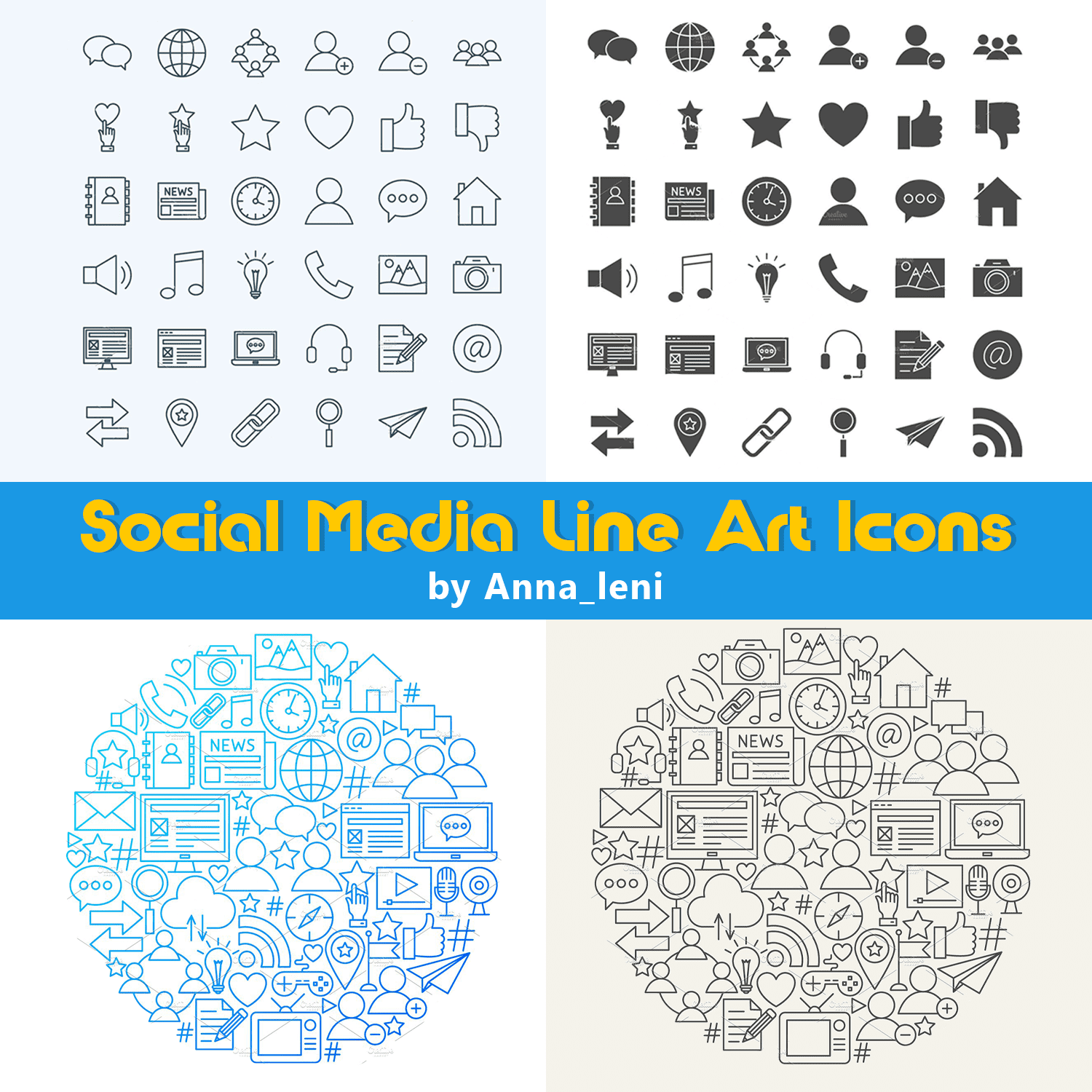 Social Media Line Art Icons cover.