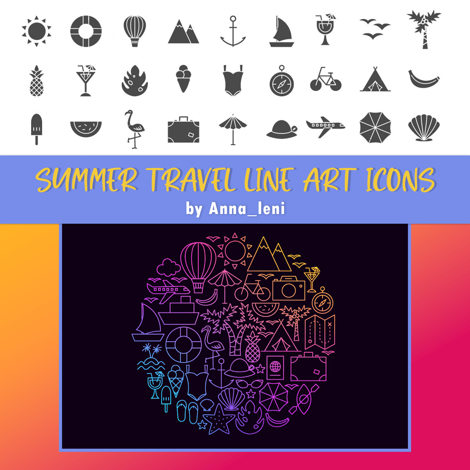 Summer Travel Line Art Icons cover.