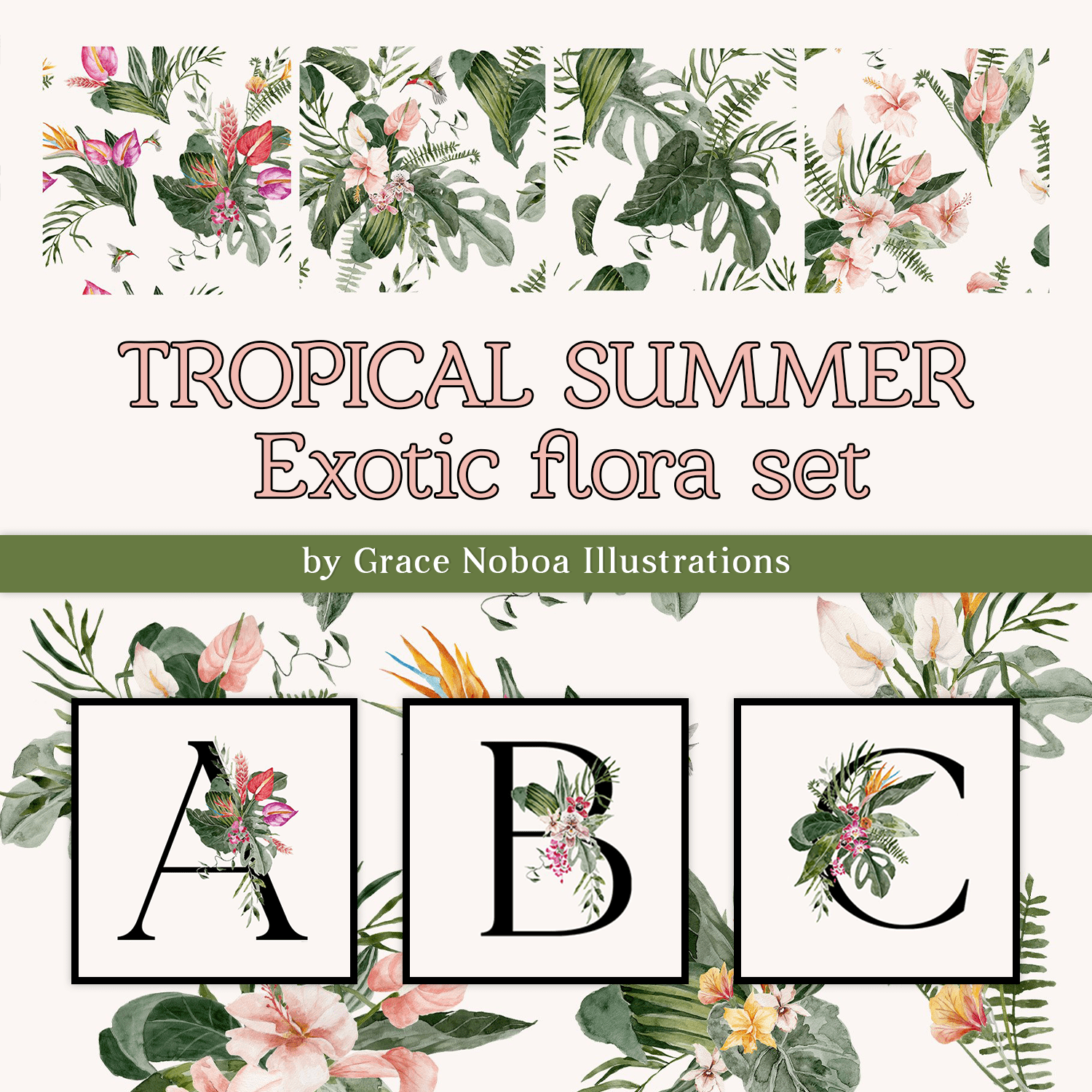 TROPICAL SUMMER- Exotic flora set cover.