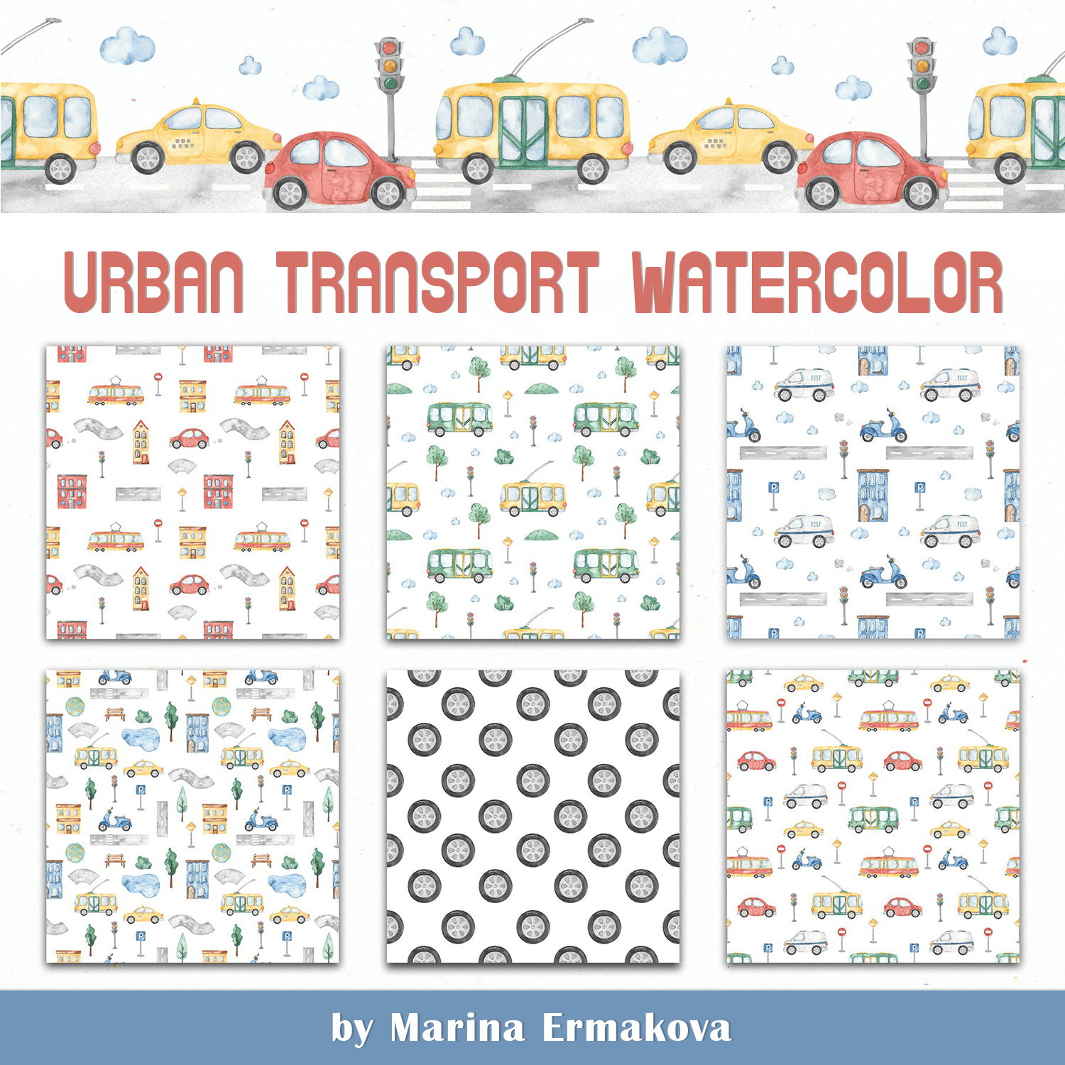 Urban transport watercolor.