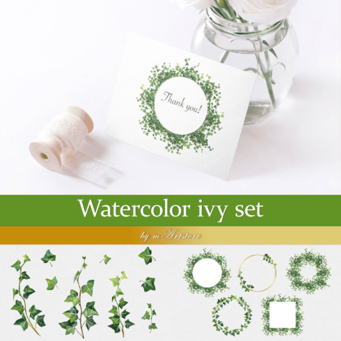 Watercolor ivy set.
