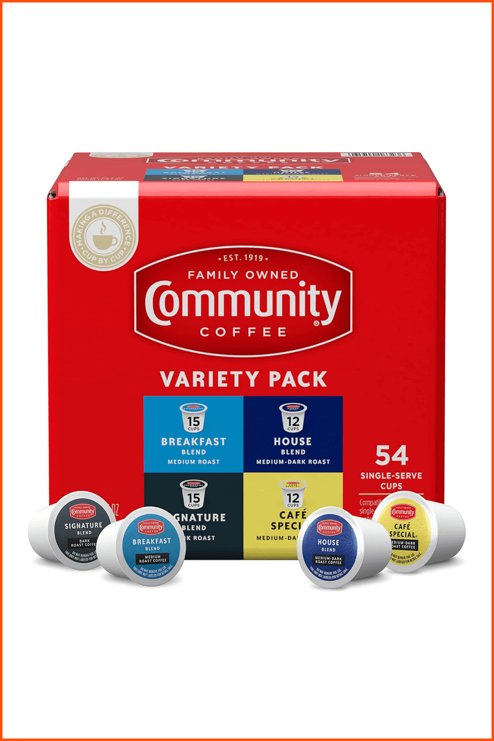 Red box with different coffee capsules.