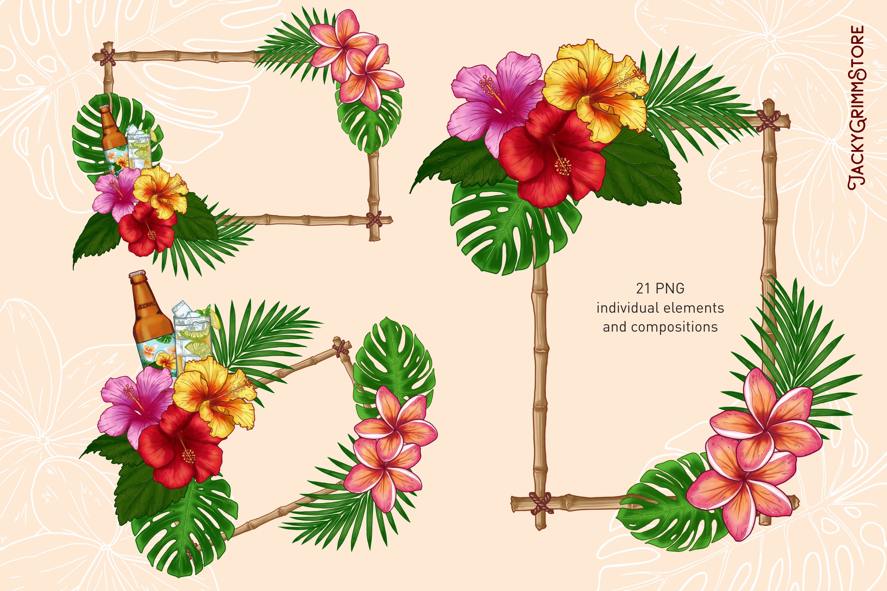 Bright frames with exotic flowers.