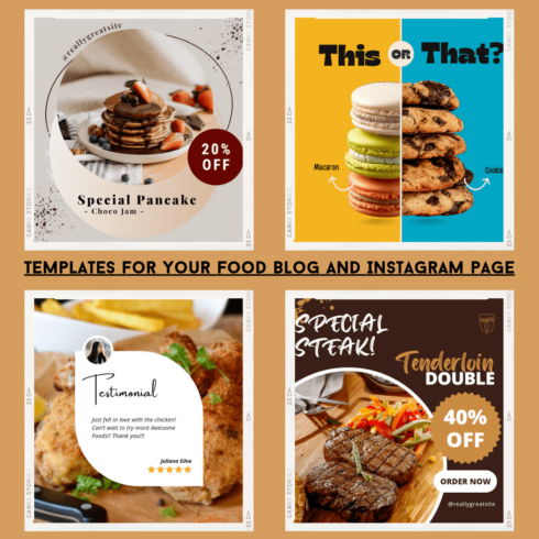 4 Templates for Your Food Blog Instagram Page cover image.