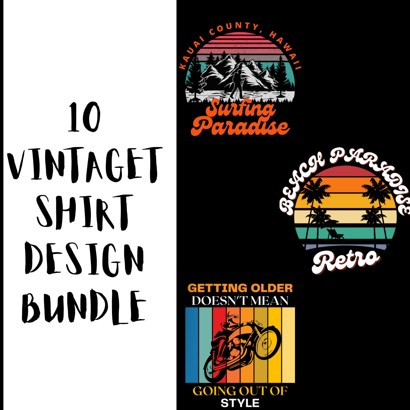 10 Vintage Tshirt Design Bundle Collection cover image.