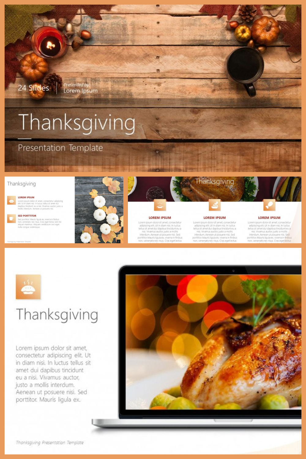 Collage of screenshots of the presentation pages with photos of a board table with pumpkins and turkey.
