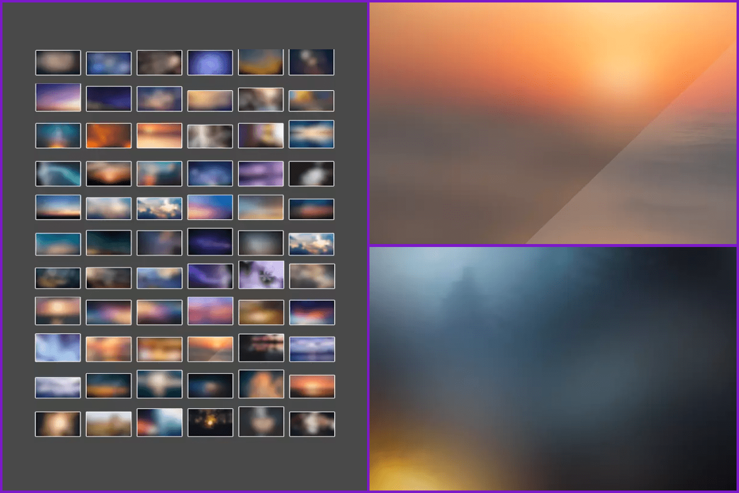 Collage of different colored backgrounds with a blurry image on them.