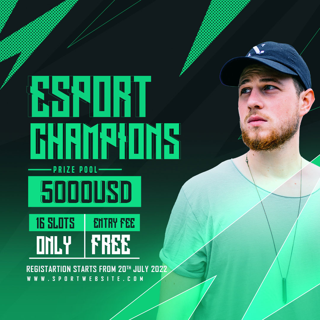 30 Esports Social Media Banner Bundle/Pack, man in a hat on green background.
