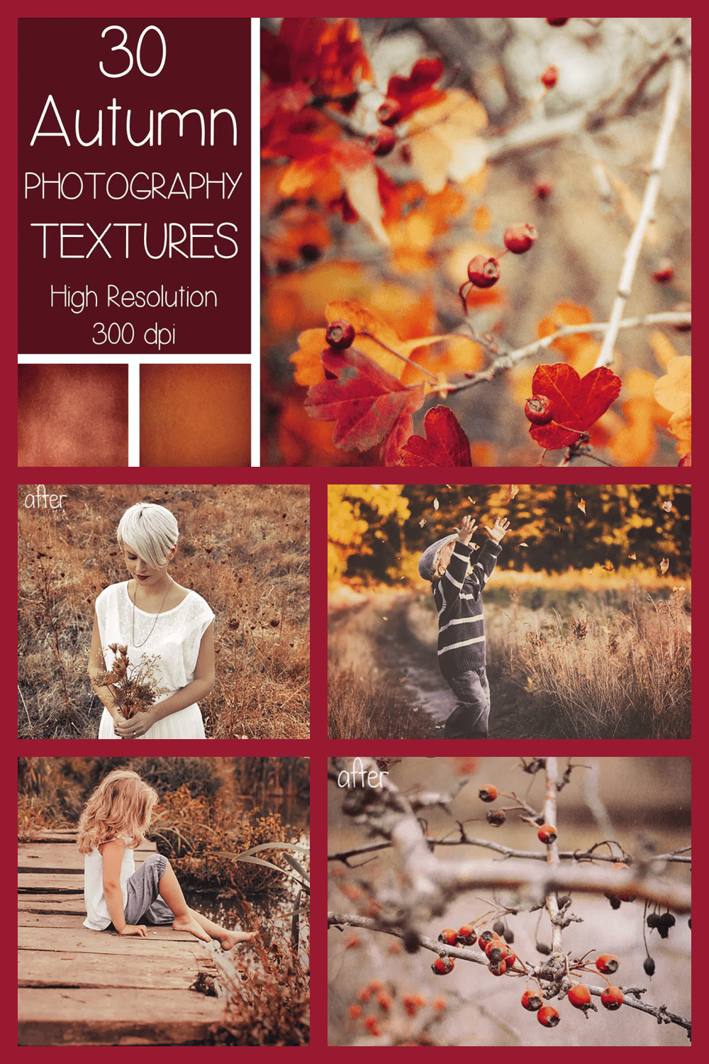 Collage of photos of people in autumn nature.
