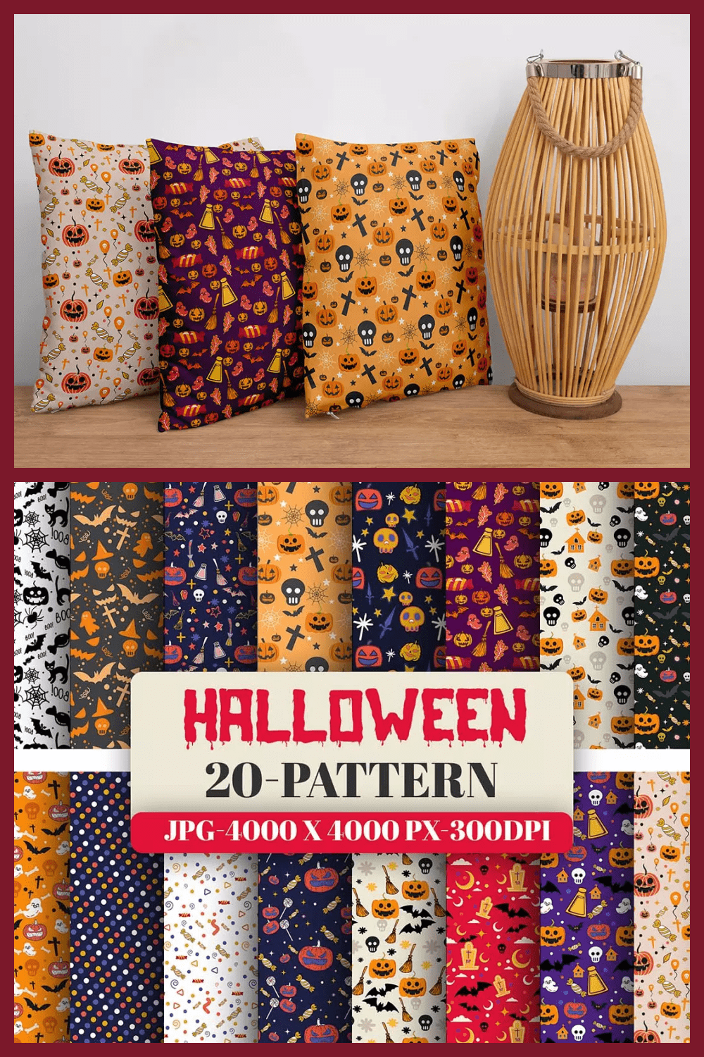 Collage of patterns on the theme of Halloween.