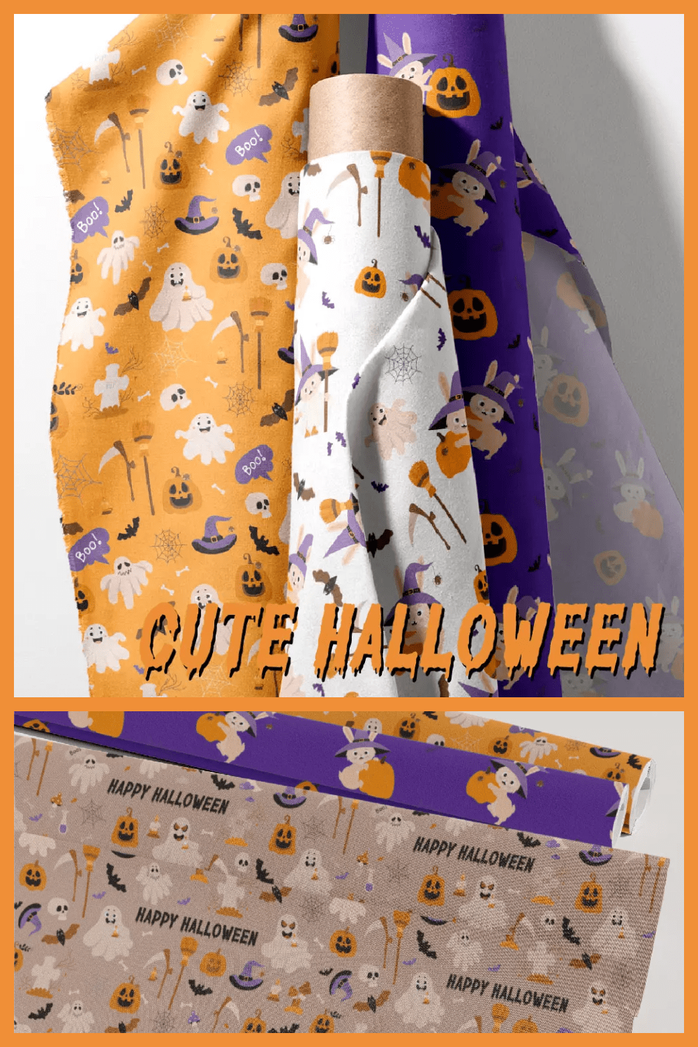 Images of wrapping paper on the theme of Halloween.