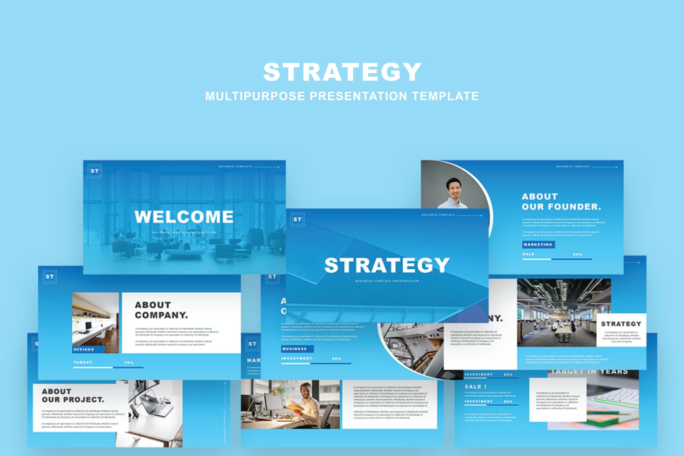 Cover image of Strategy Powerpoint Template.