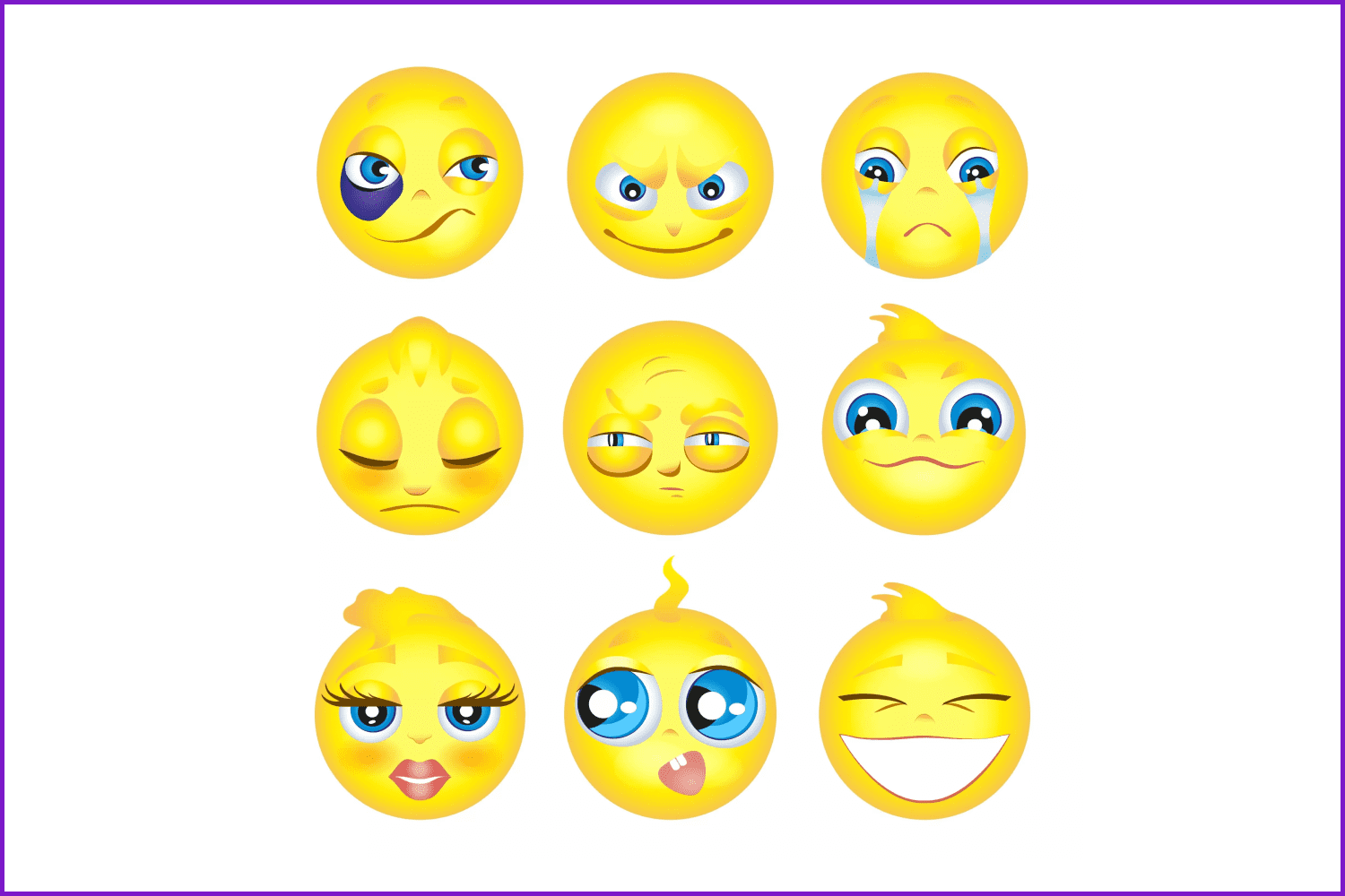 Images of painted yellow emoticons with different emotions.