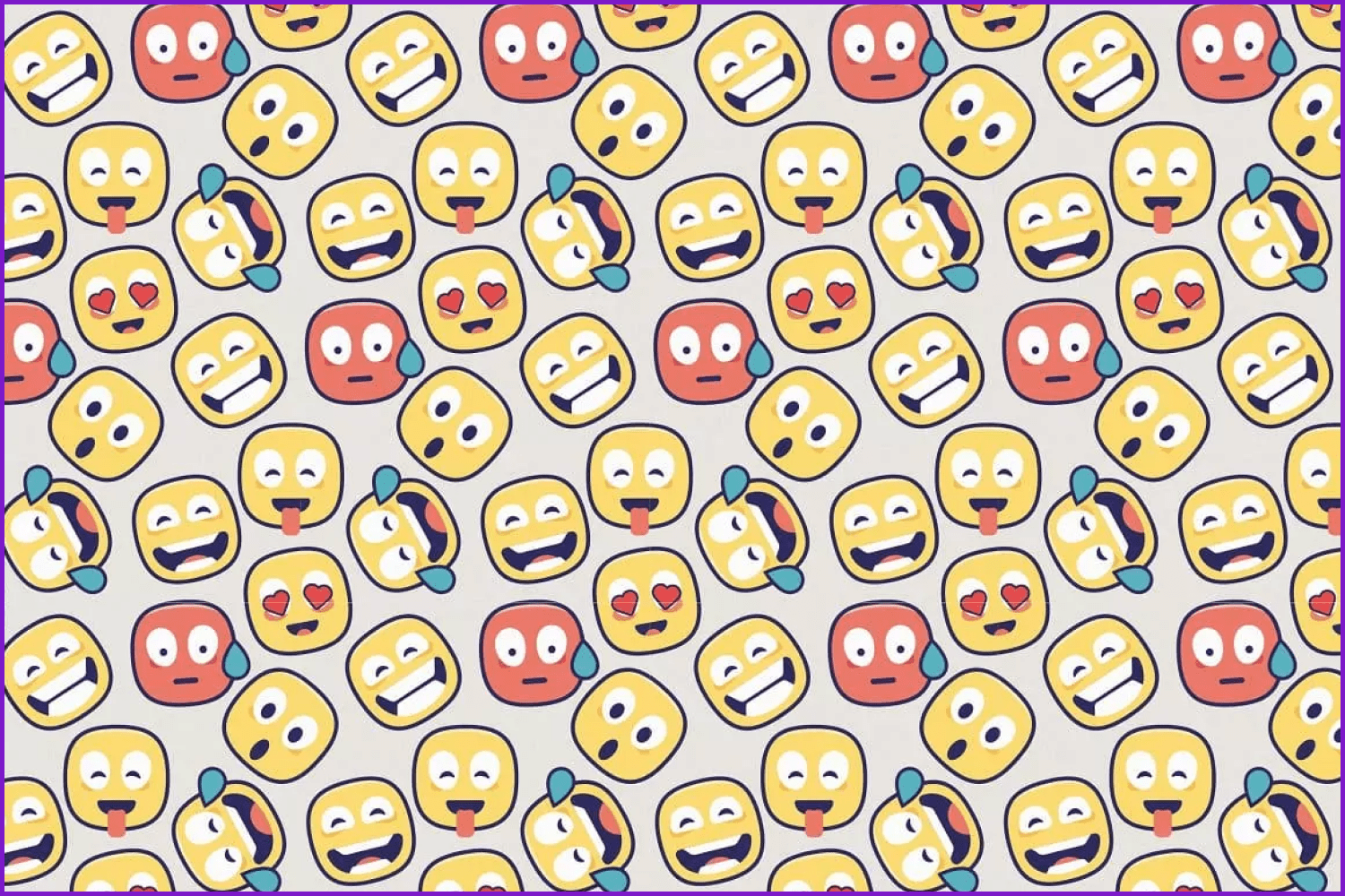 Images of drawn multi-colored square emoticons with different emotions.