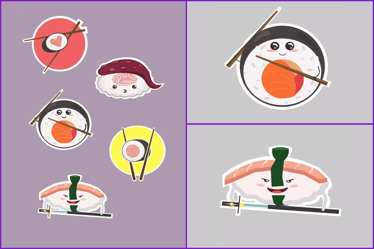 Images of drawn sushi stickers.
