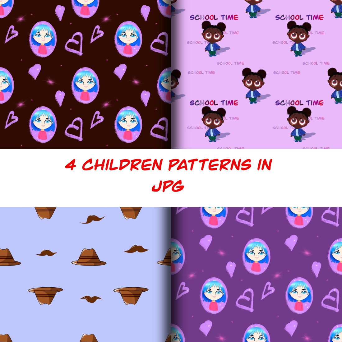 4 Seamless Children Pattern pinterest image.