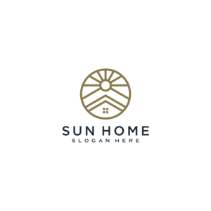 Minimalist line abstract home with sun light logo design - MasterBundles