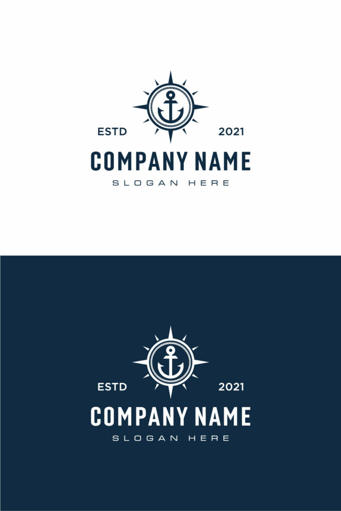 anchor and compass logo design vector - MasterBundles