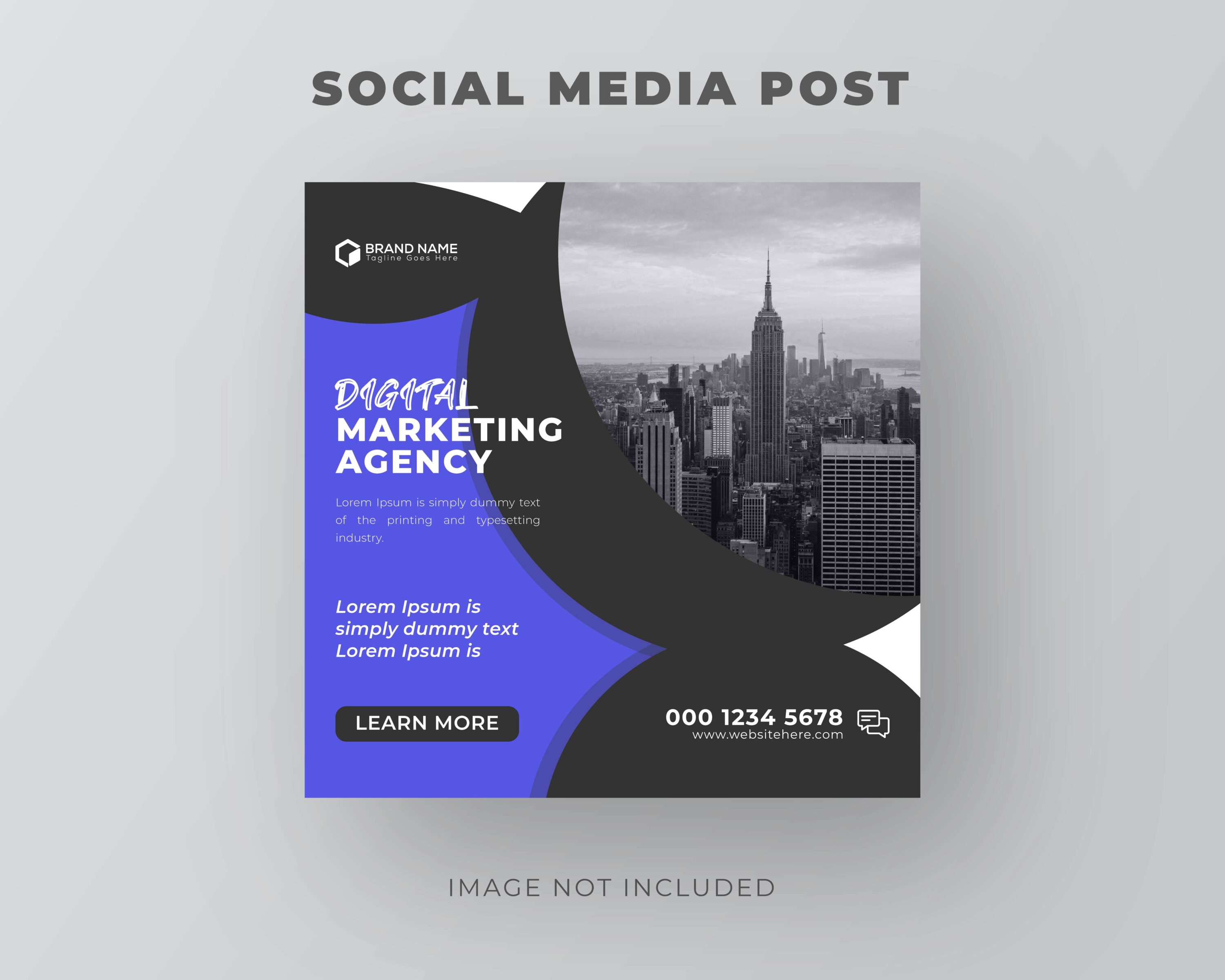 10 Marketing Business Social Media Instagram Post Template - Only 4$, empire state building picture with blue and grey backgrounds design.