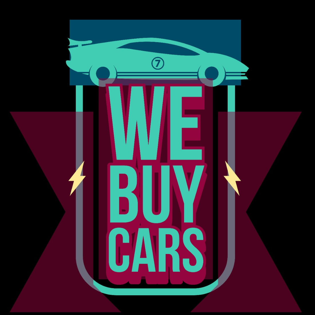 We Buy Cars Business Logos in purple-blue color.