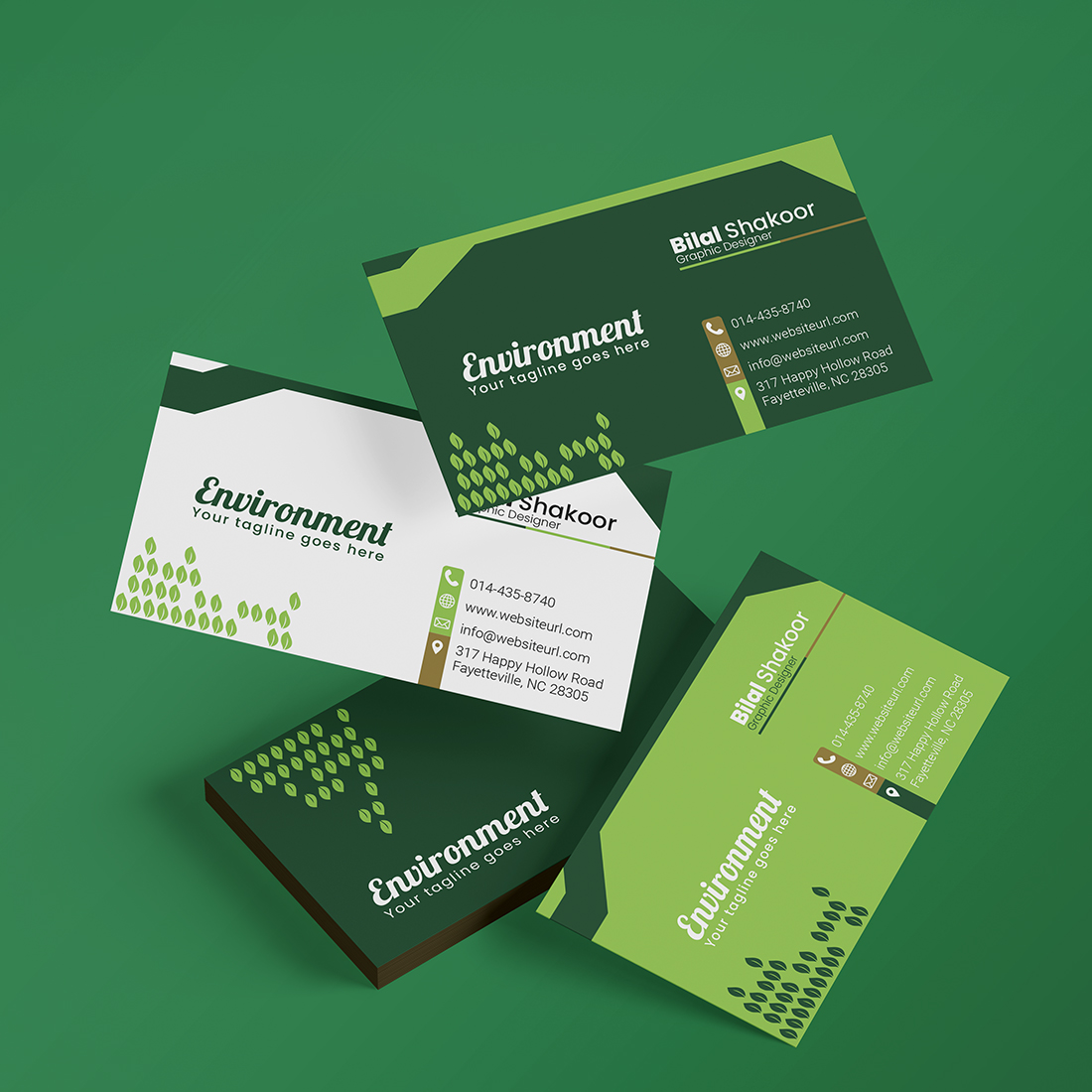 Green Business Card in 3 Colors cover image.