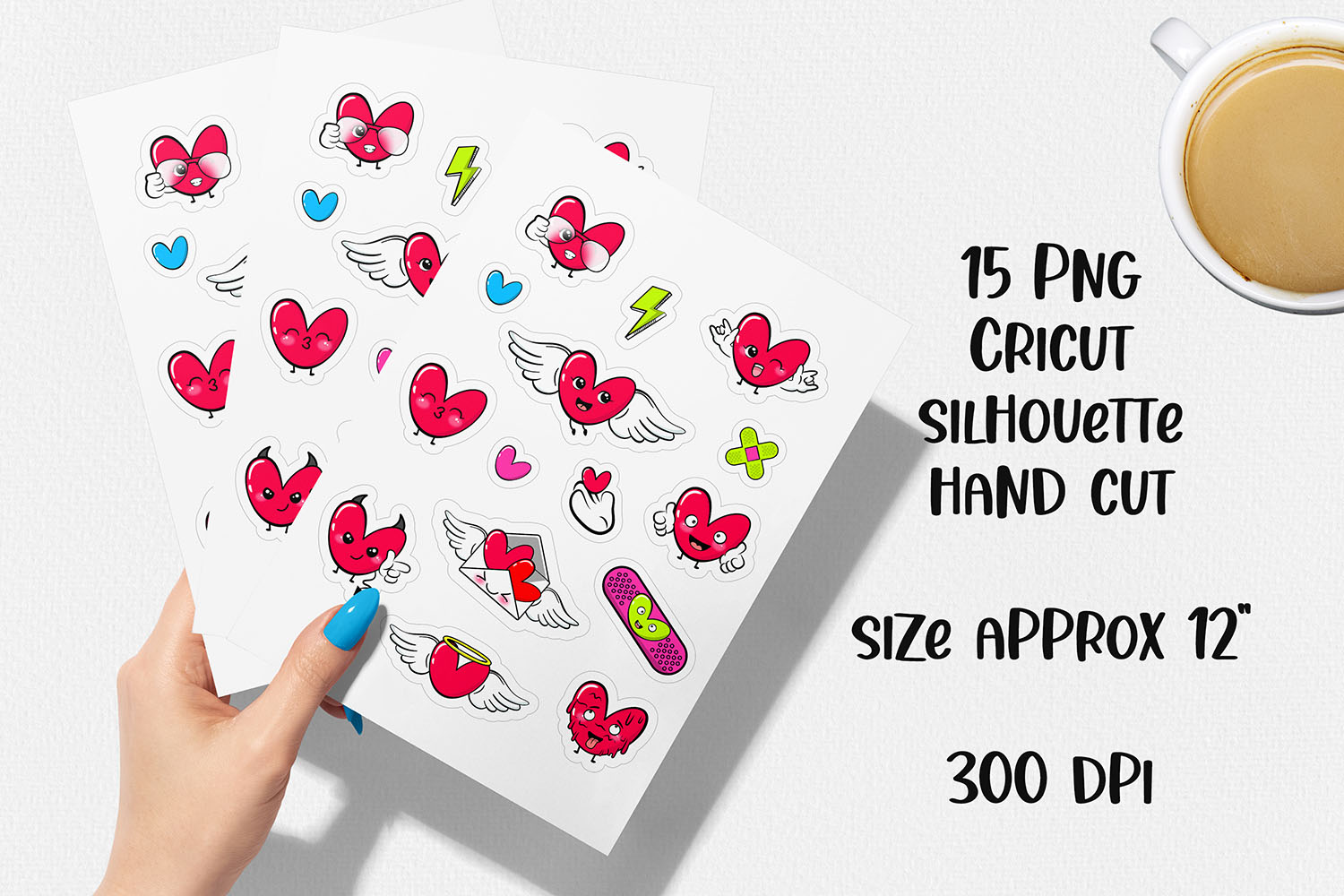 Cute Hearts Kawaii Printable Stickers facebook image.