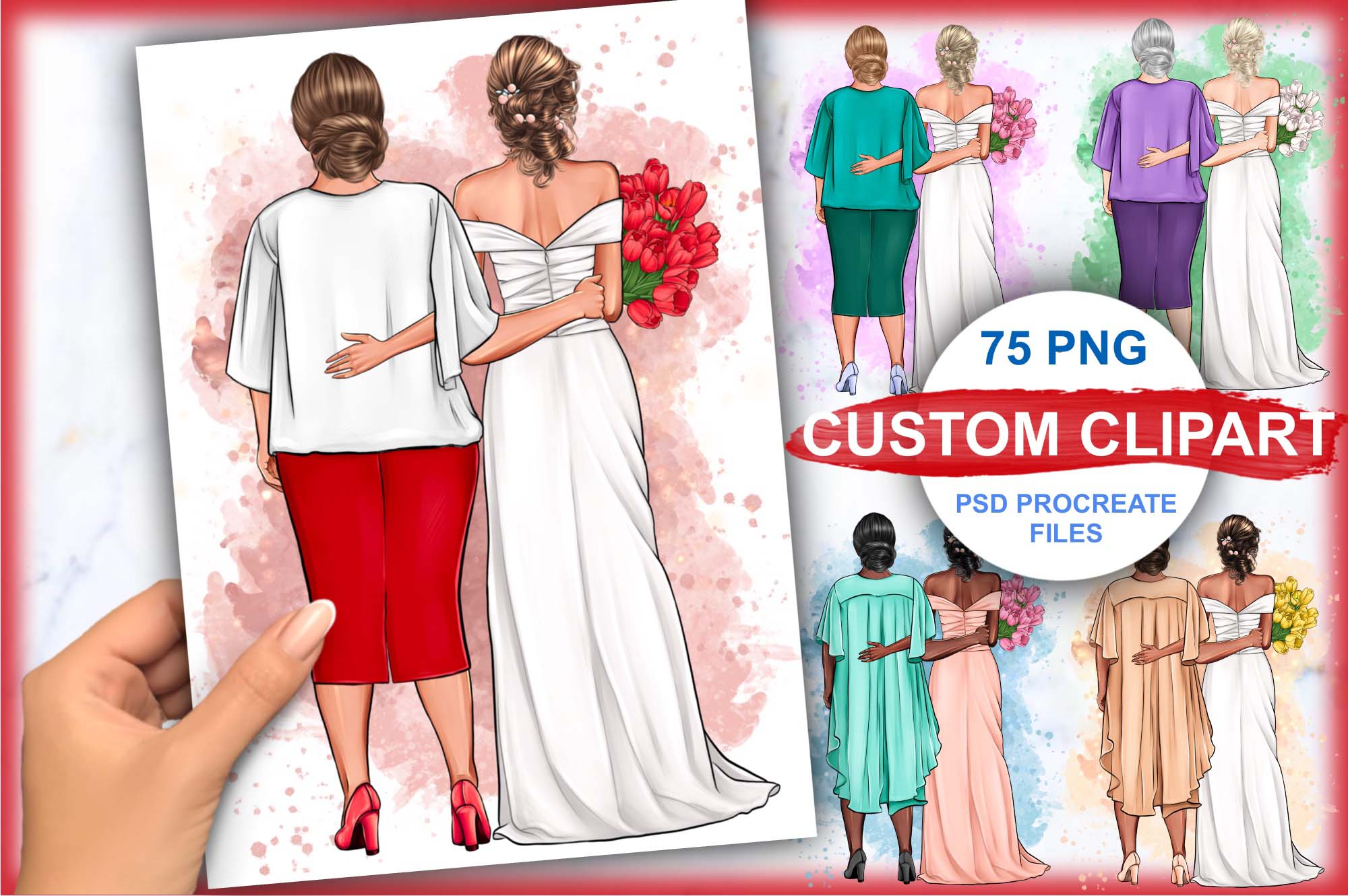 Wedding Clipart, Bride and Mom facebook image.