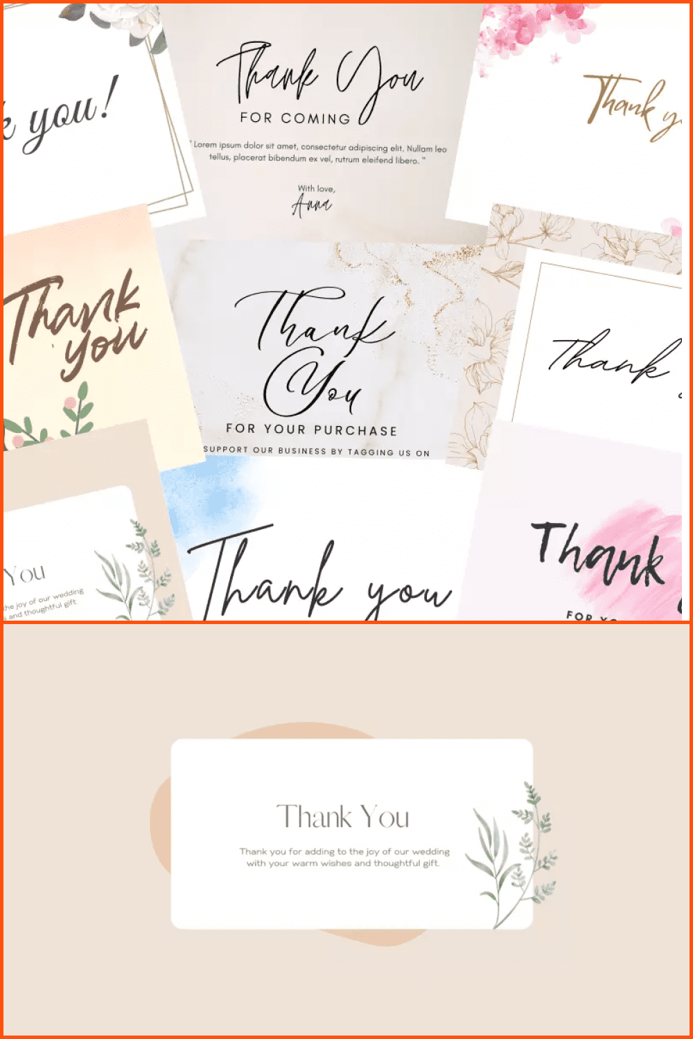 Collage of images of greeting cards with the inscription Thank you.