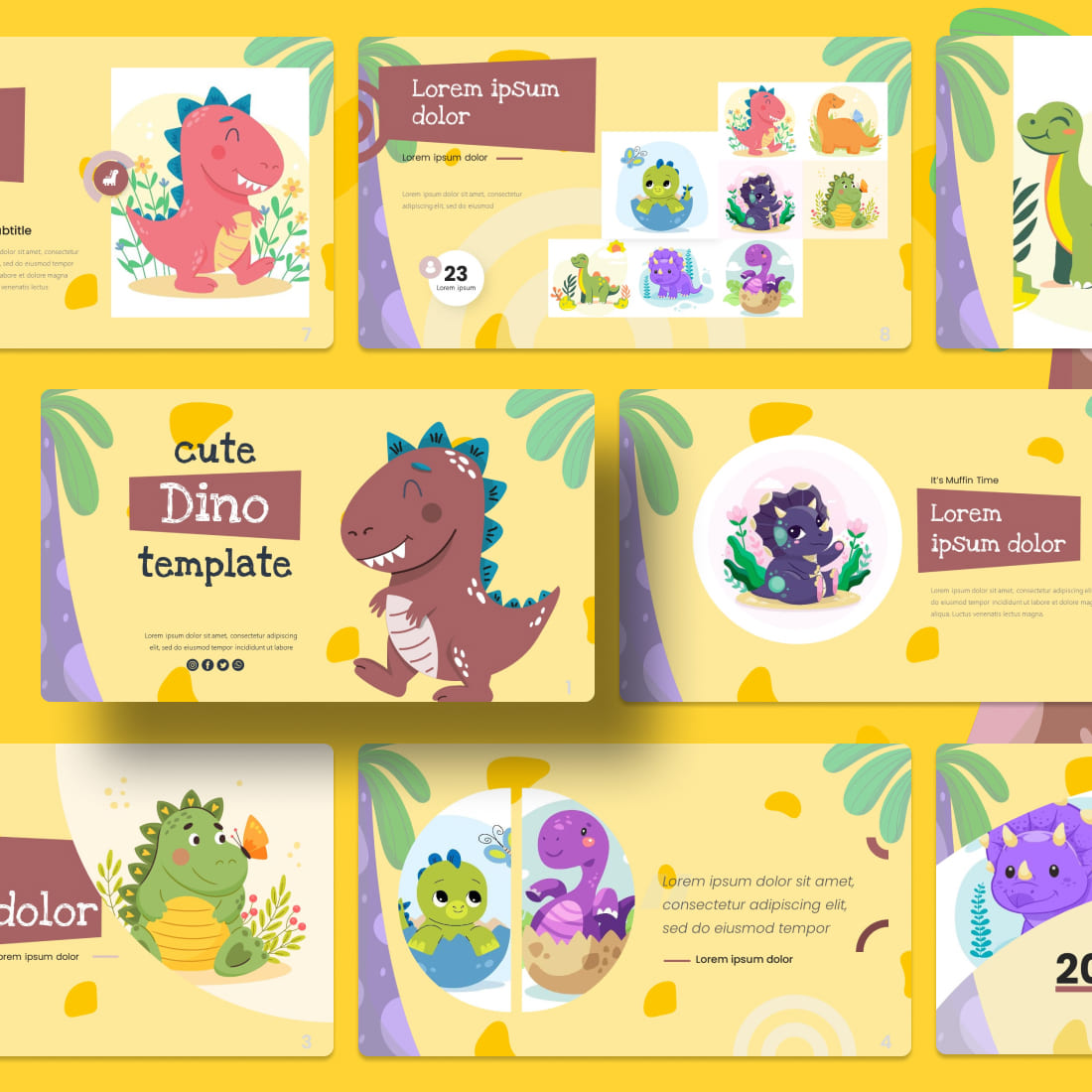 Cute Dino Google Slides Theme cover.