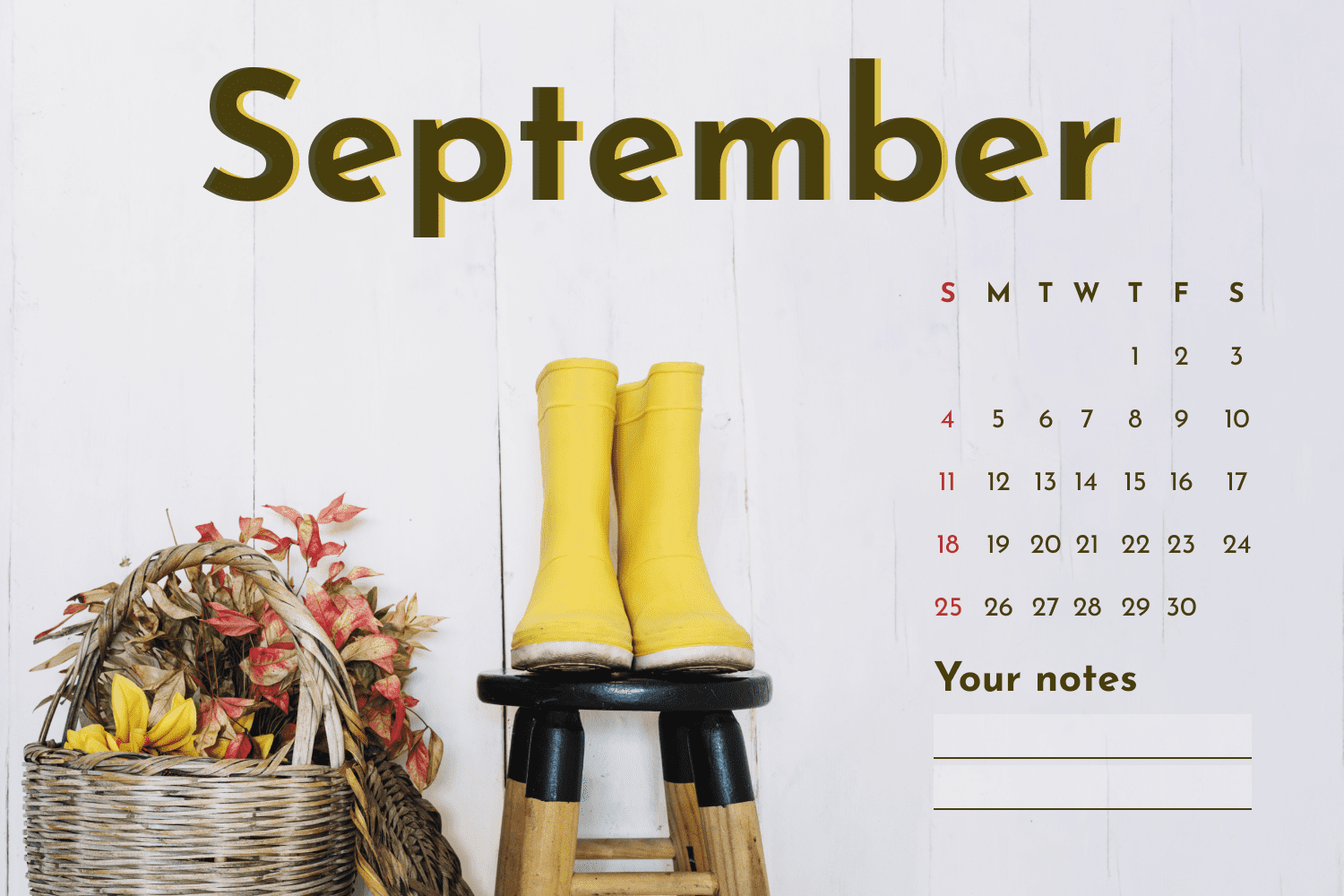 Free Editable Printable September Calendar.