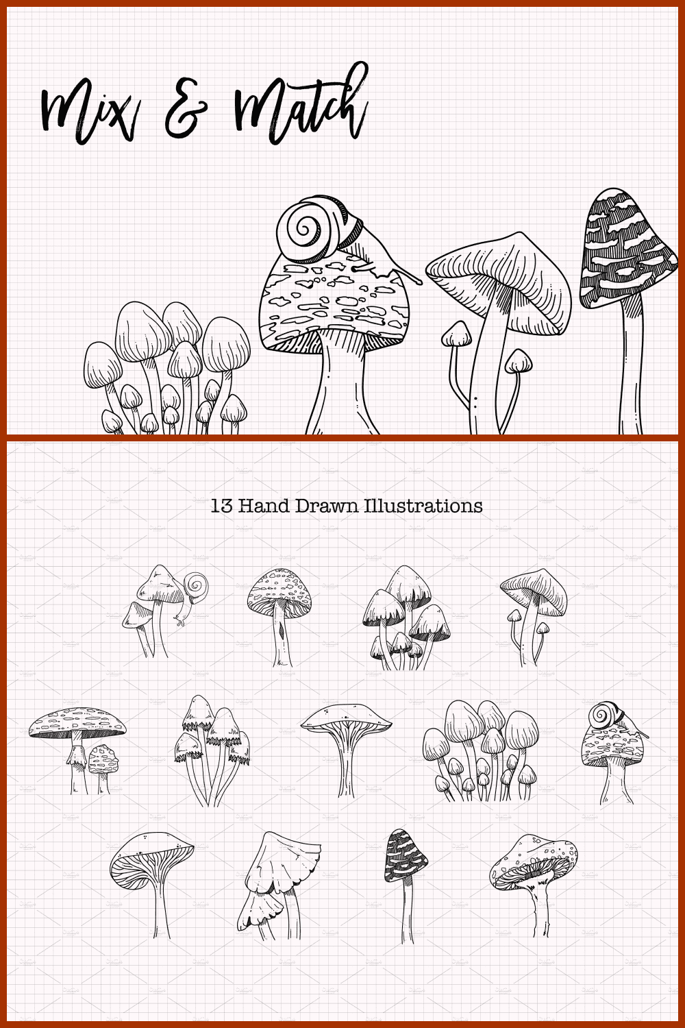 Mushroom sketch clipart collection - pinterest image preview.