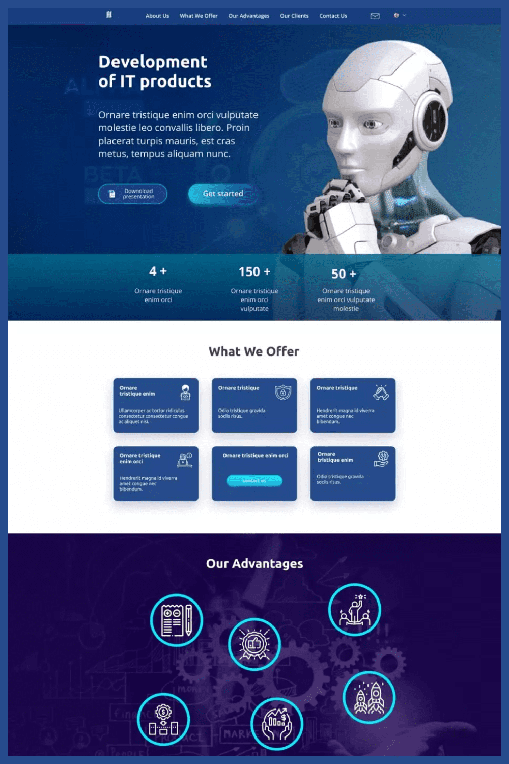 Website page screenshot with blue design and robot.