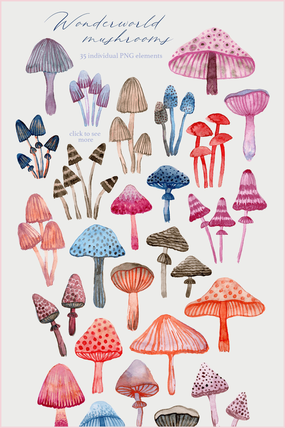 Wonderland watercolor mushrooms - pinterest image preview.