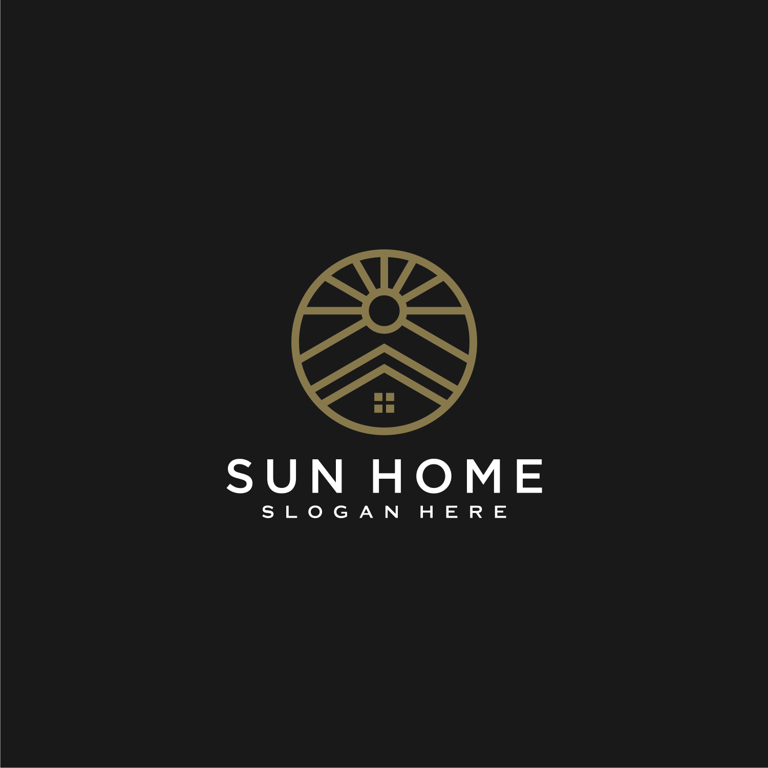 Minimalist Line Abstract Home with Sun Light Logo Design