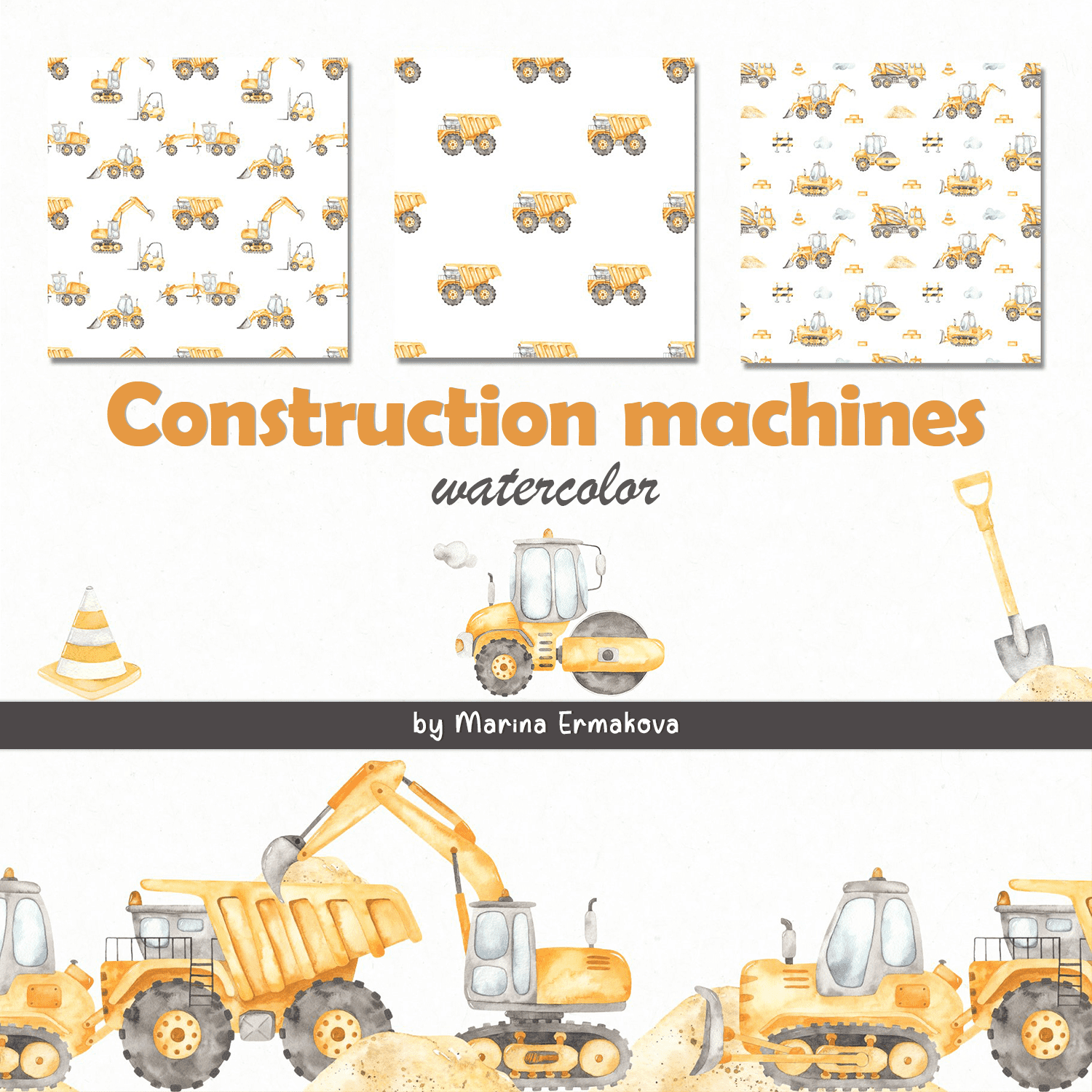 Construction machines watercolor cover.