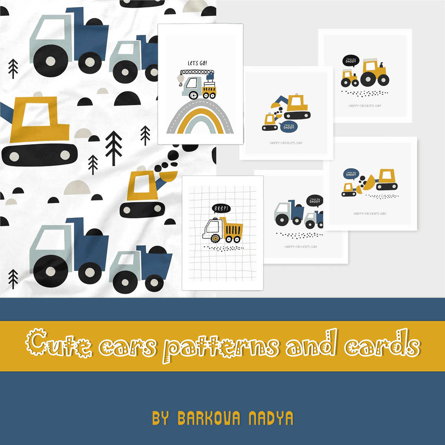 Cute cars patterns and cards cover.