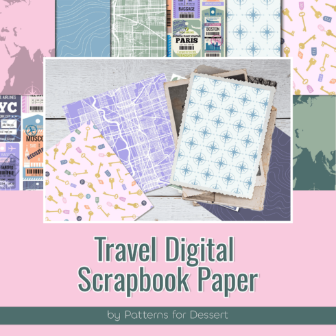 Travel Digital Scrapbook Paper.