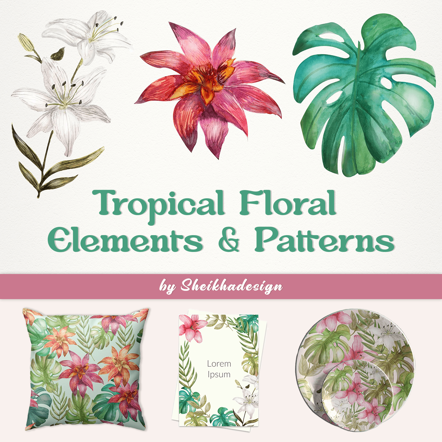 Tropical Floral Elements & Patterns cover.