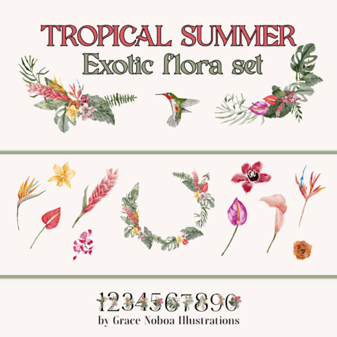 TROPICAL SUMMER- Exotic flora set.