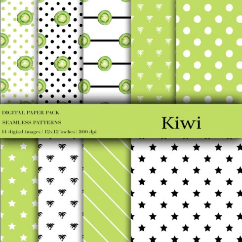Fruit Digital Papers, Kiwi Patterns, Summer Digital Papers.