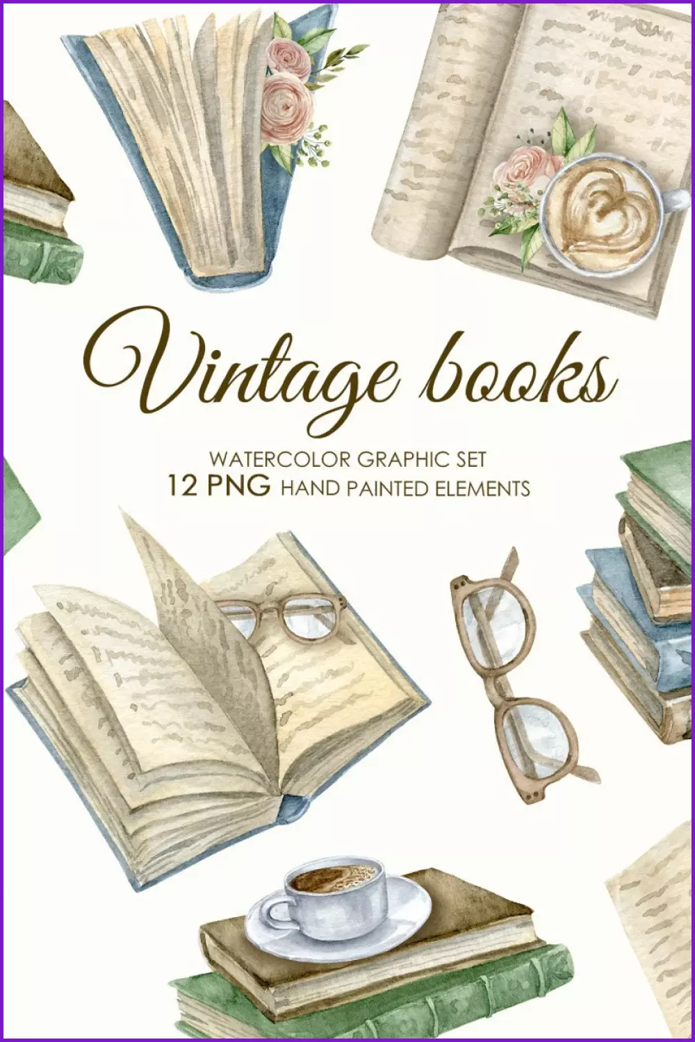 Books Clipart,water Color,book Club,reading Clipart,retro Vintage